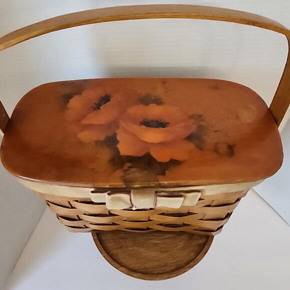 A Vtg. Decoupage Original Floral Weaved Wooden Bag Purse 8 1/2"×11"×4 Basket - Picture 2 of 6